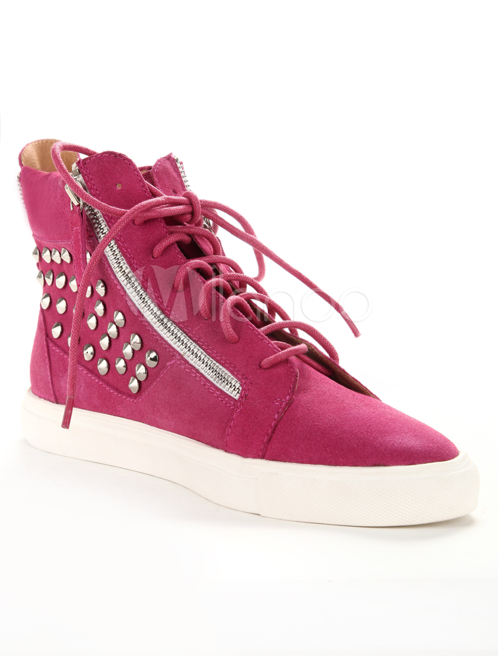 Fuchsia Lace Up Monogram Suede Comfortable Men's Sneakers - Milanoo.com