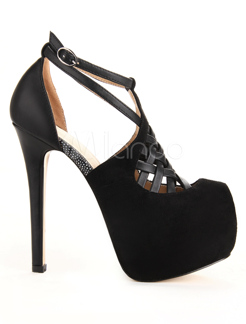 Black Peep Toe Stiletto Heel Suede High Heel - Milanoo.com