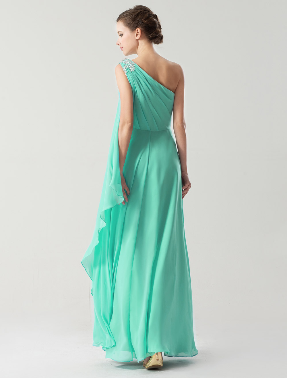 Green Sequin One-Shoulder Sleeveless A-line Women's Evening Dress ...