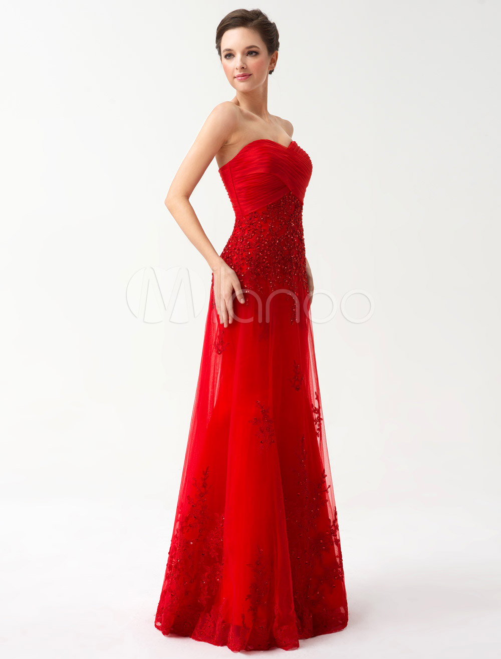 Red Strapless Lace Sleeveless Evening Dress - Milanoo.com