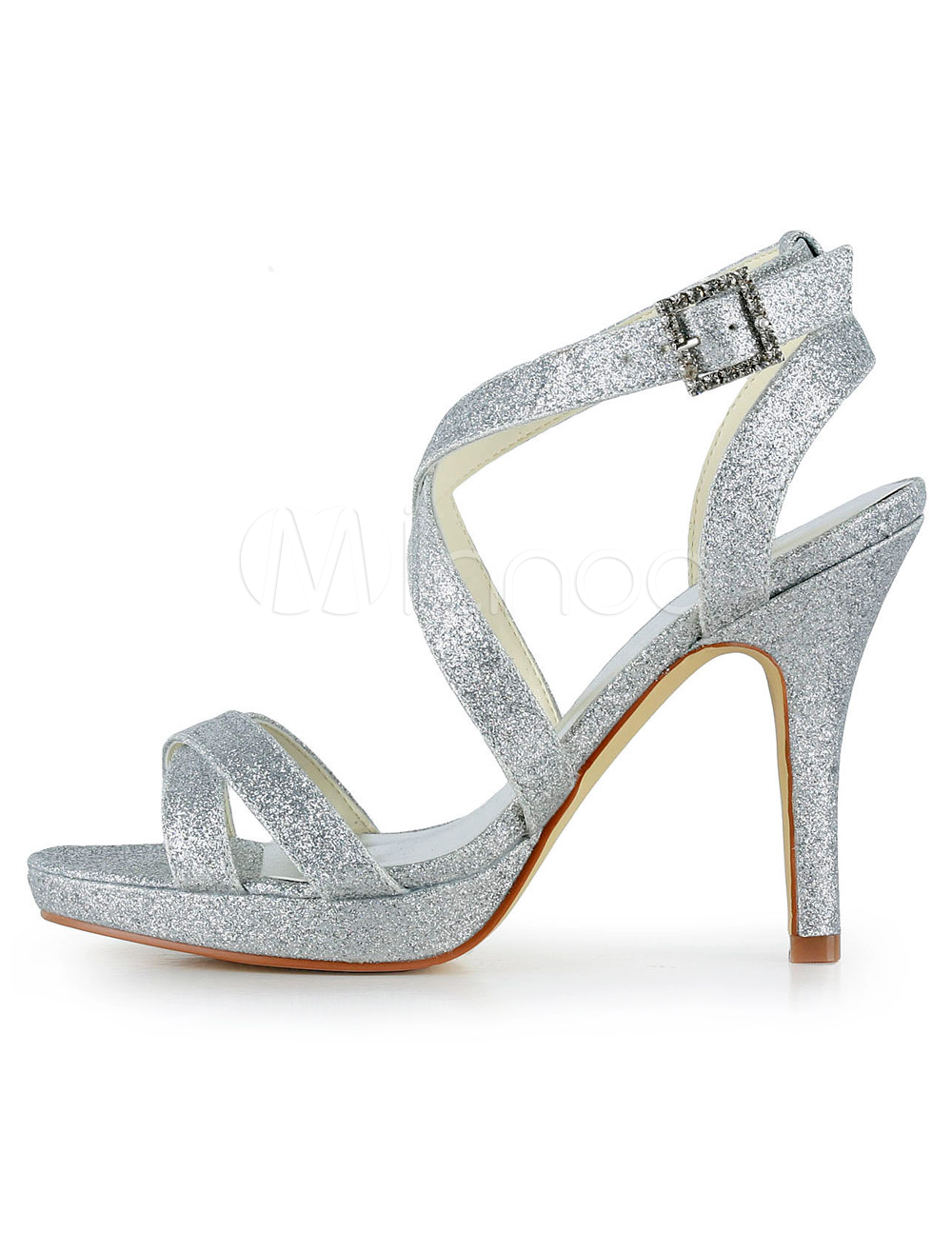 Silver Silk And Satin Open Toe Pumps For Bride - Milanoo.com