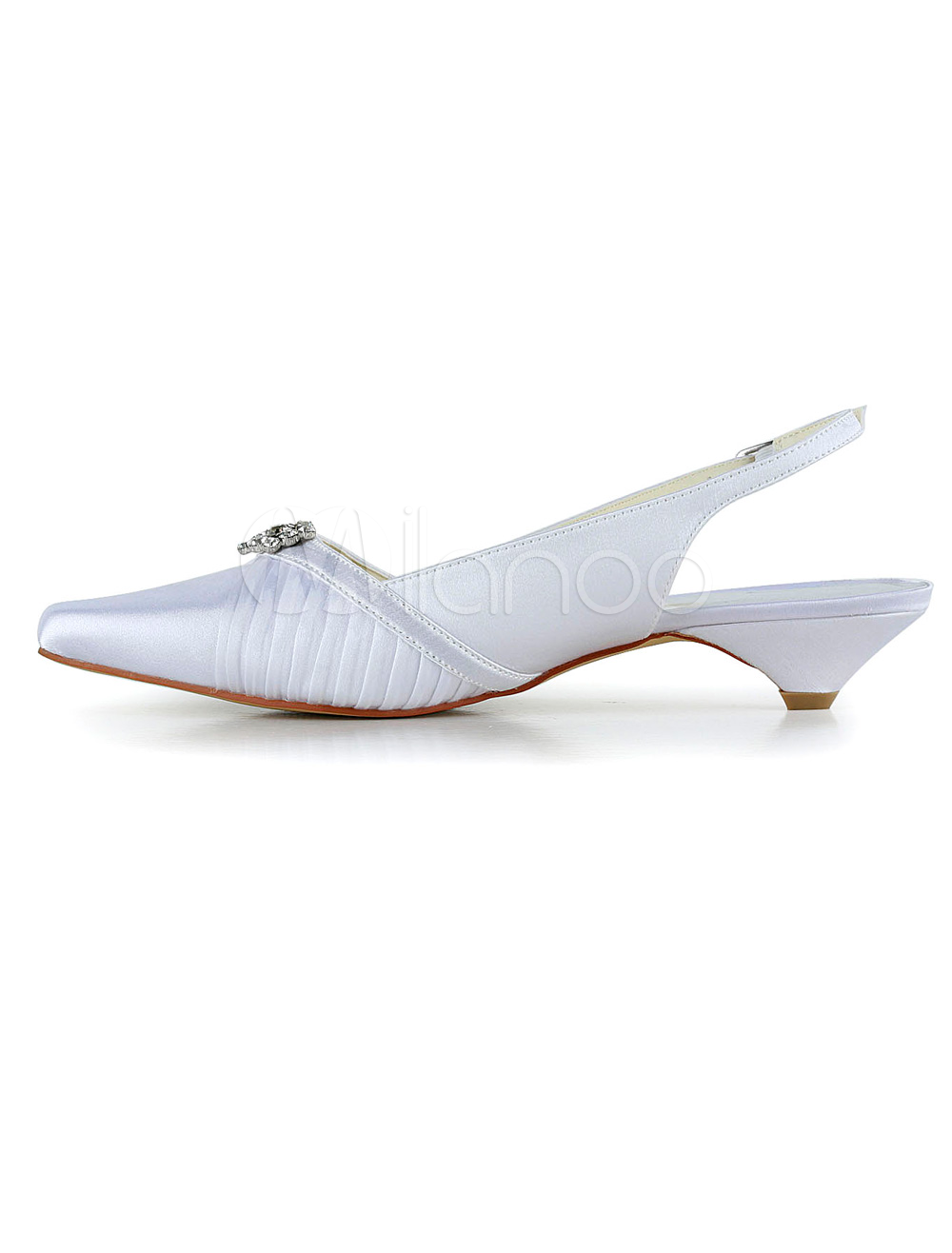 White Silk And Satin Rhinestone Pointed Toe Pumps For Bride - Milanoo.com