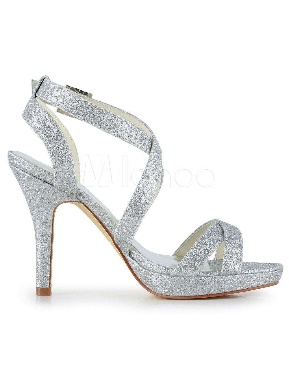 Silver Silk And Satin Open Toe Pumps For Bride - Milanoo.com