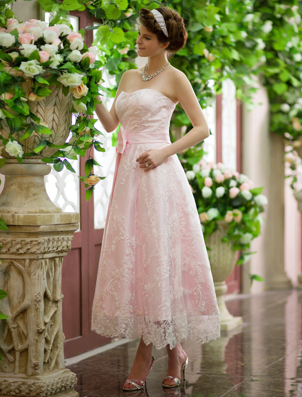 A Line Sweetheart Lace Up Lace Tea Length Wedding Reception Dress Milanoo 7536