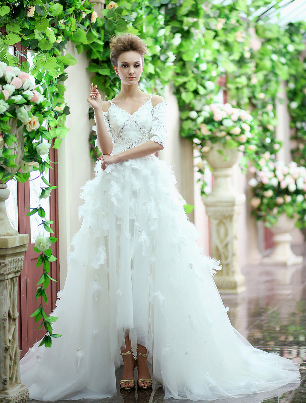Ivory A-line Spaghetti Straps Sequin Tulle Court Train Wedding Gown ...