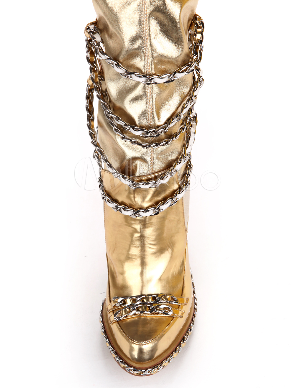 gold platform knee high boots