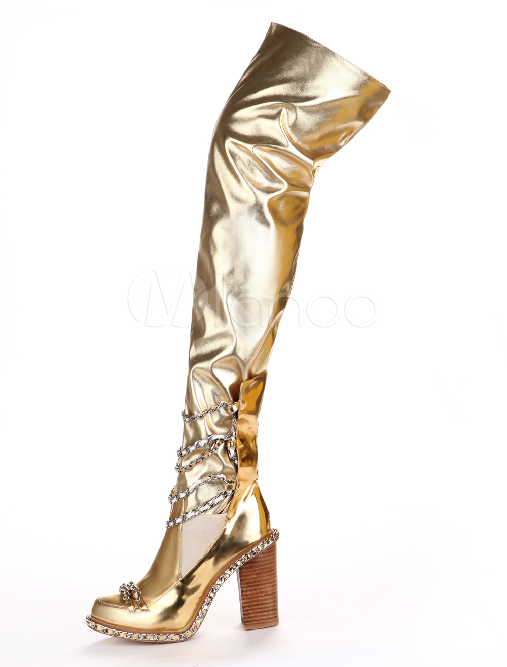 gold platform knee high boots