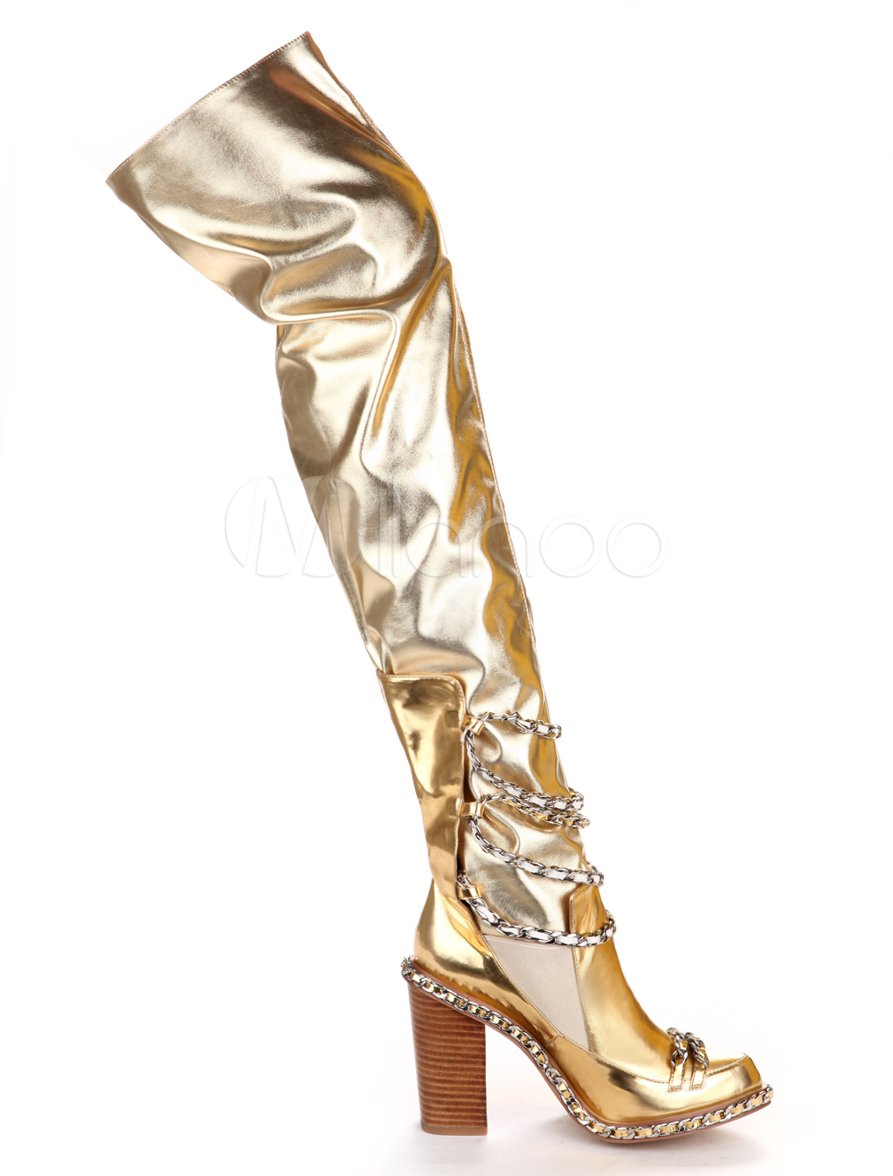 Sexy Gold Round Toe PU Leather Over the Knee Boots for Woman - Milanoo.com
