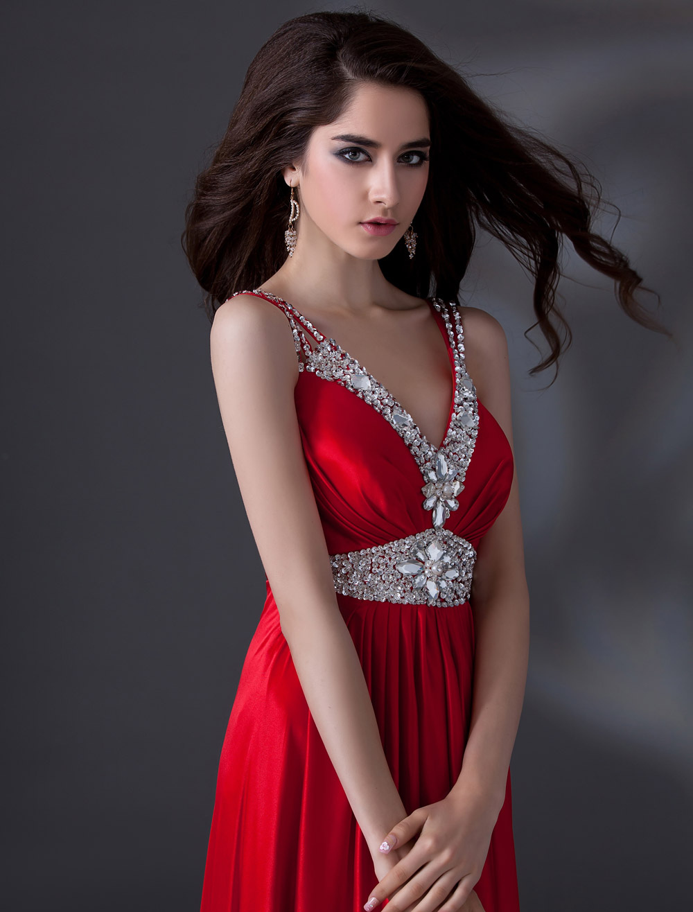 Red Prom Dresses 2023 Long Evening Dress Satin Beading Straps Floor