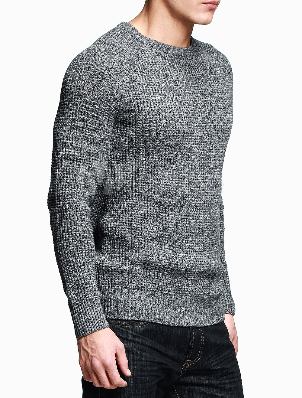 Gray Crewneck Knitted Cotton Casual Pullover Knitwear For Men - Milanoo.com