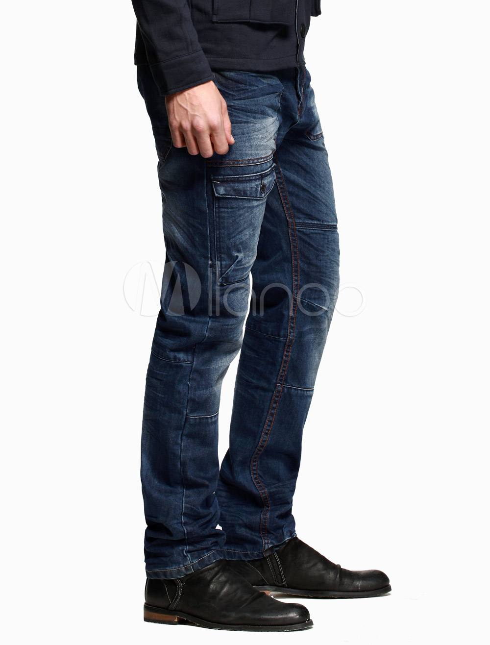 Blue Pockets Distressed Cotton Comfy Men's Straight Jeans