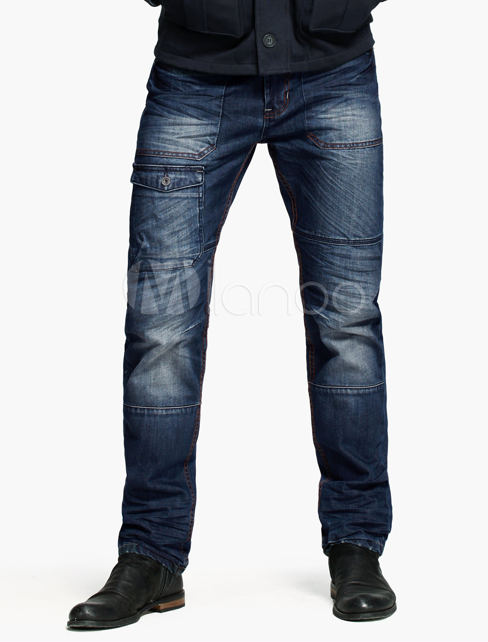Blue Pockets Distressed Cotton Comfy Men's Straight Jeans