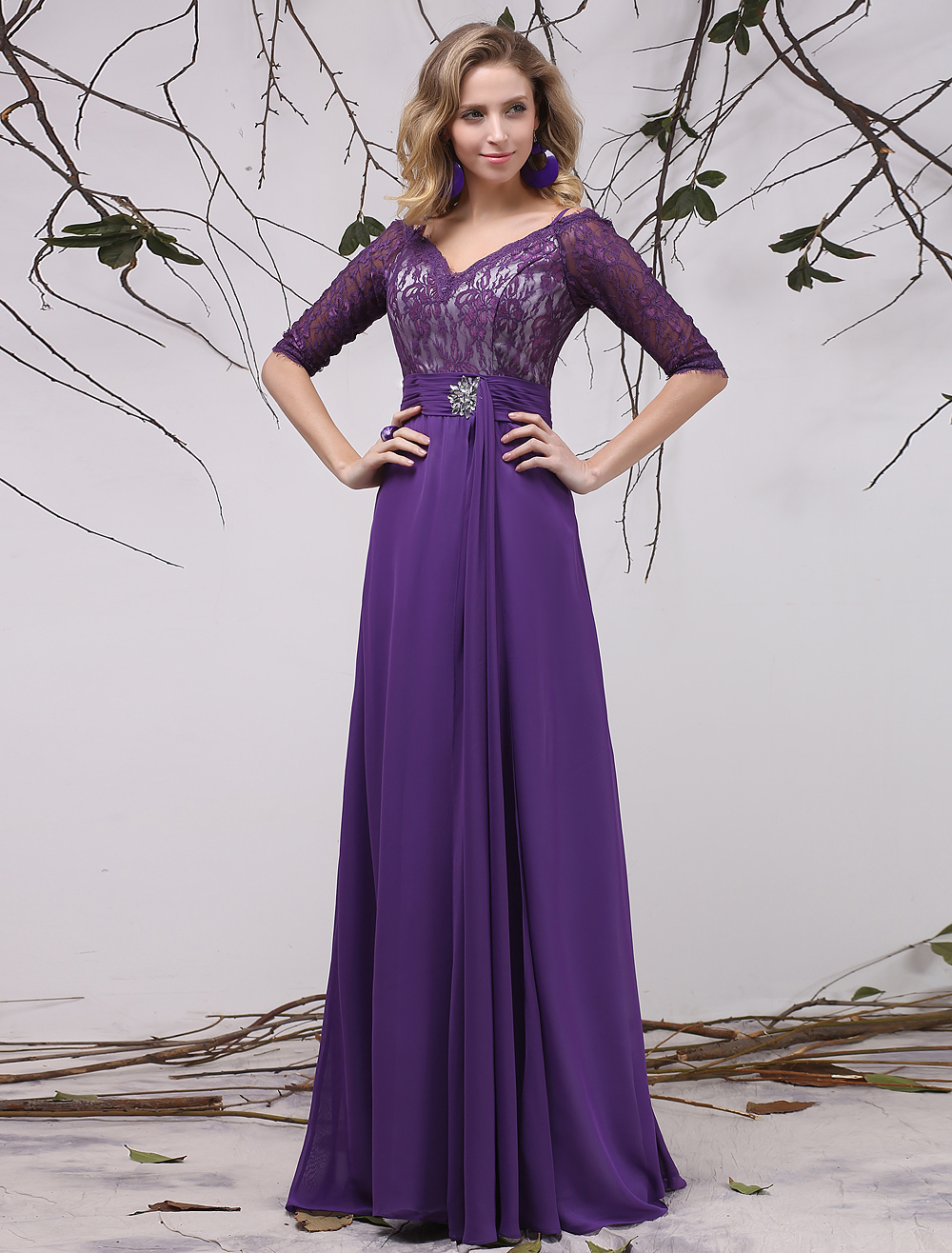 Chiffon Evening Dress Lavender Rhinestone Beaded Mother of the Bride