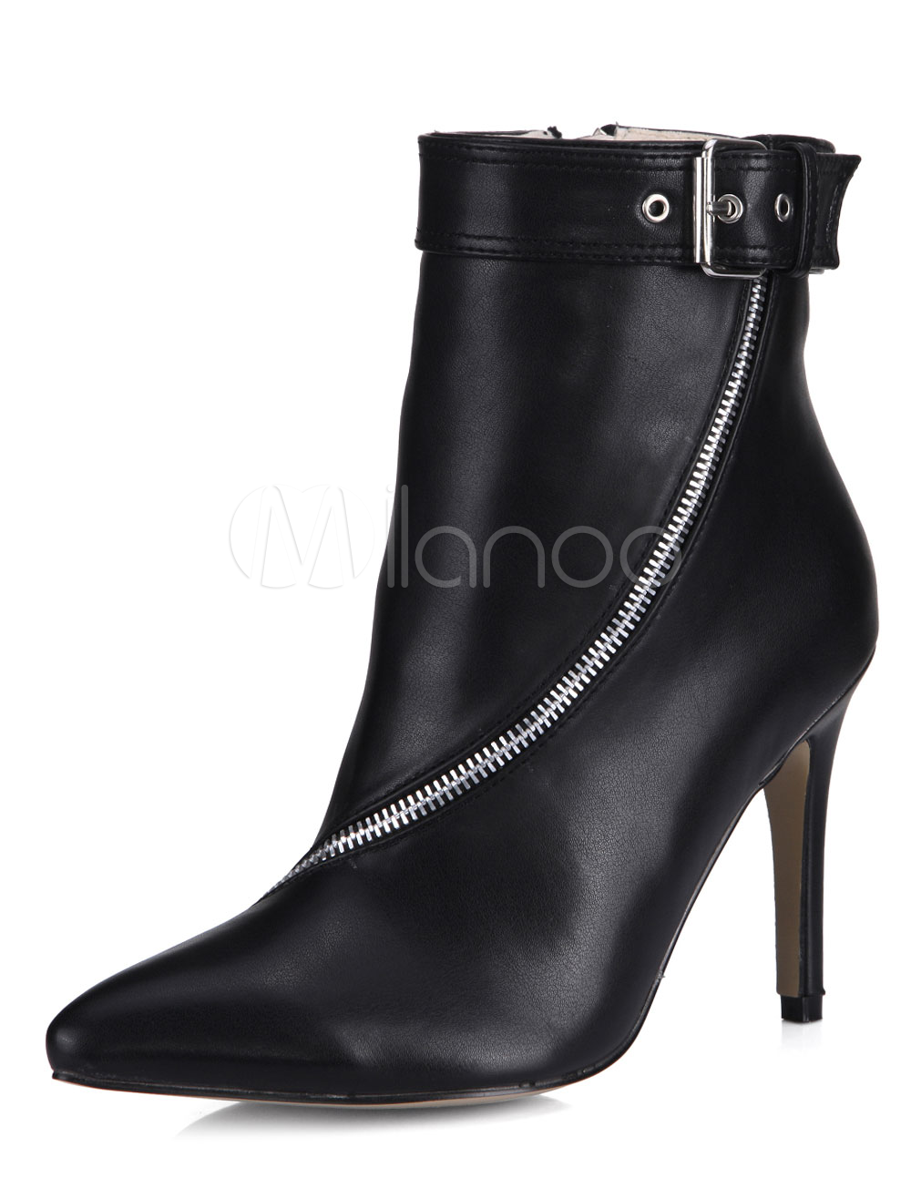 black pointed toe heeled boots