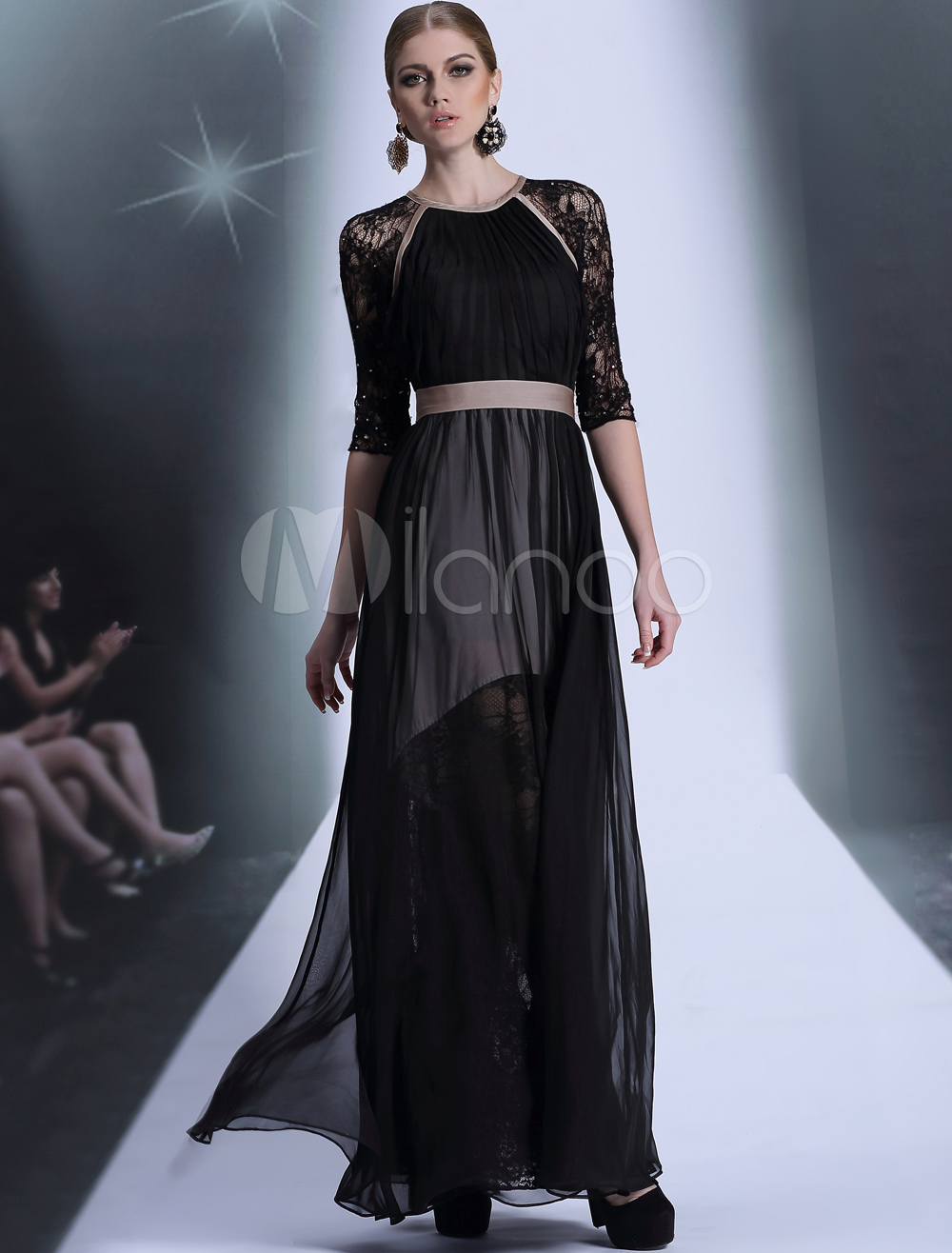 Sexy Black Floor-Length A-line Chiffon Evening Dress For Women with ...