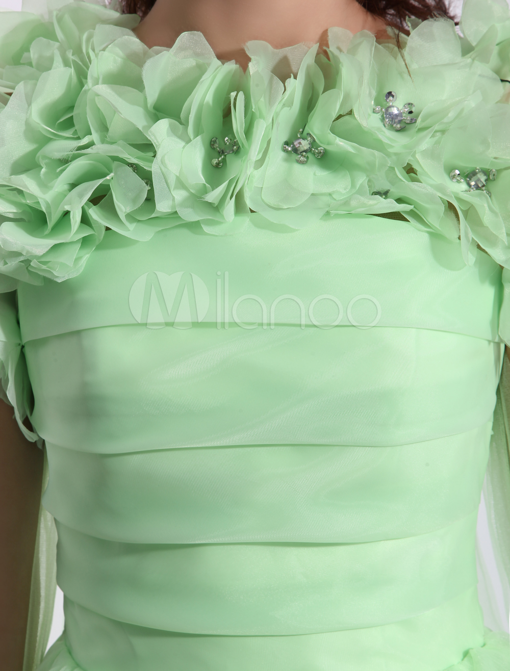 Lime Green Flower Aline Short Prom Dress with Jewel Neck Organza