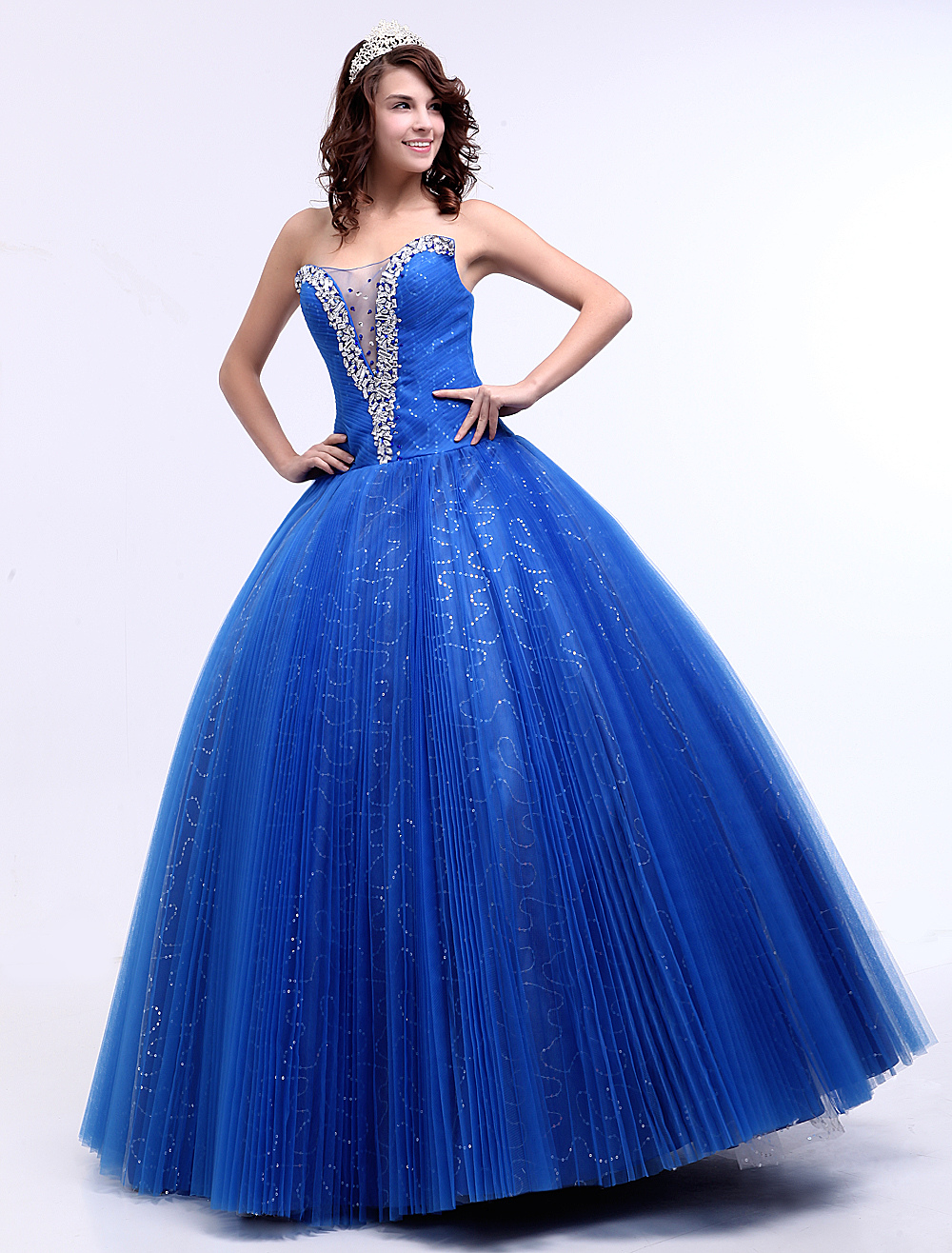 Blue Wedding Dress Sweetheart Floor-Length Ball Gown Princess Bridal ...