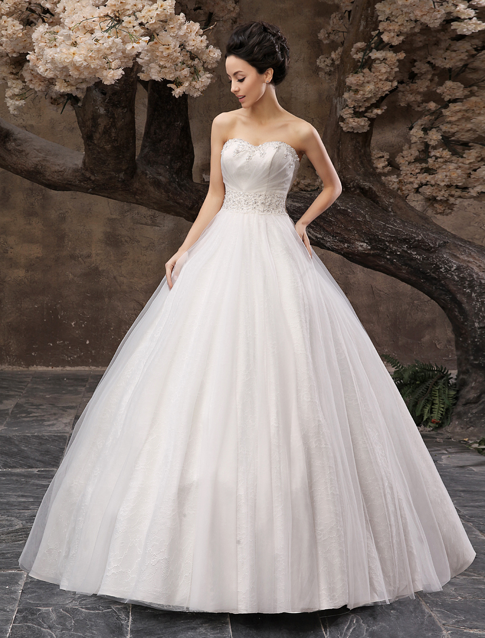 White Ball Gown Strapless Sweetheart Neck Applique Floor-Length Brides ...