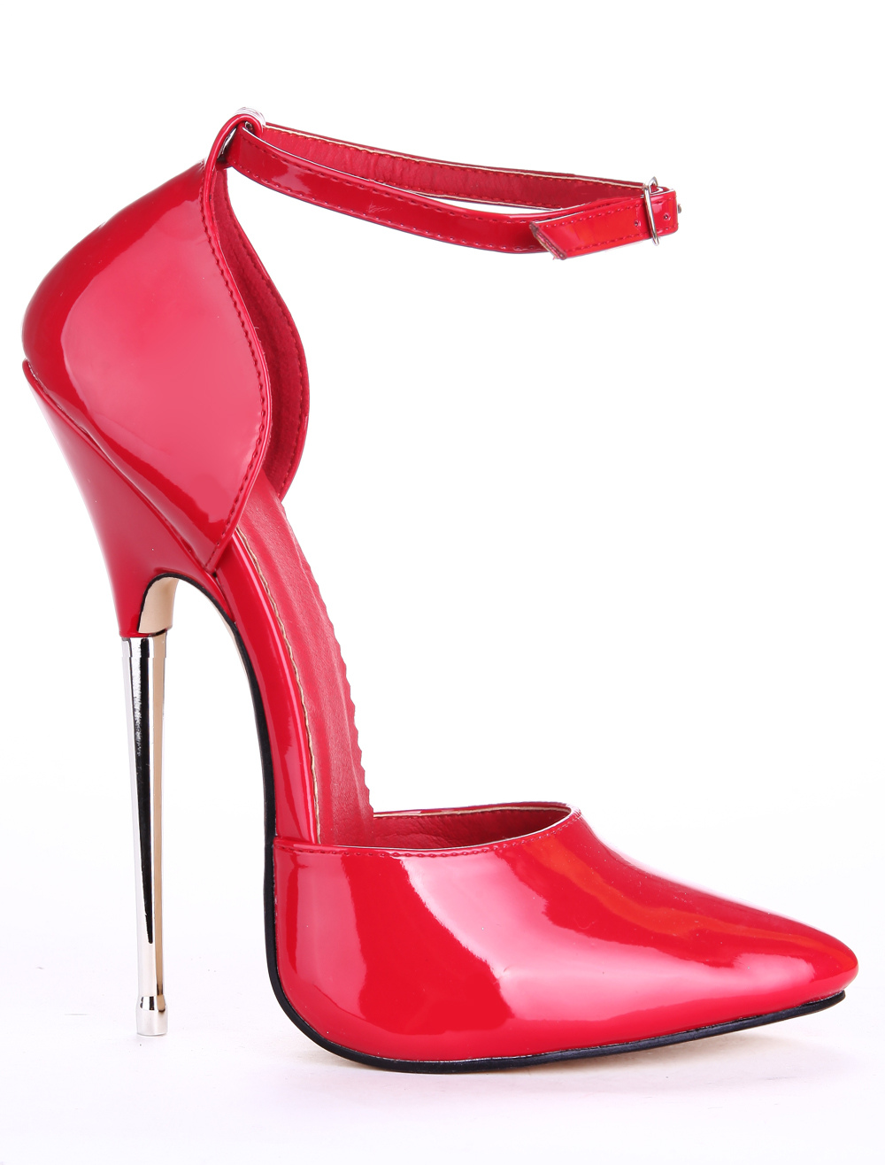 Red Patent Pu Ankle Strap Pointed Toe Sexy High Heels 