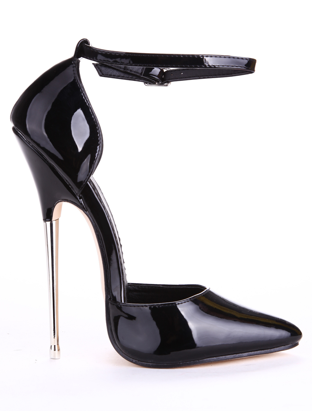 Black Pointed Toe Patent Ankle Strap Sexy High Heels - Milanoo.com