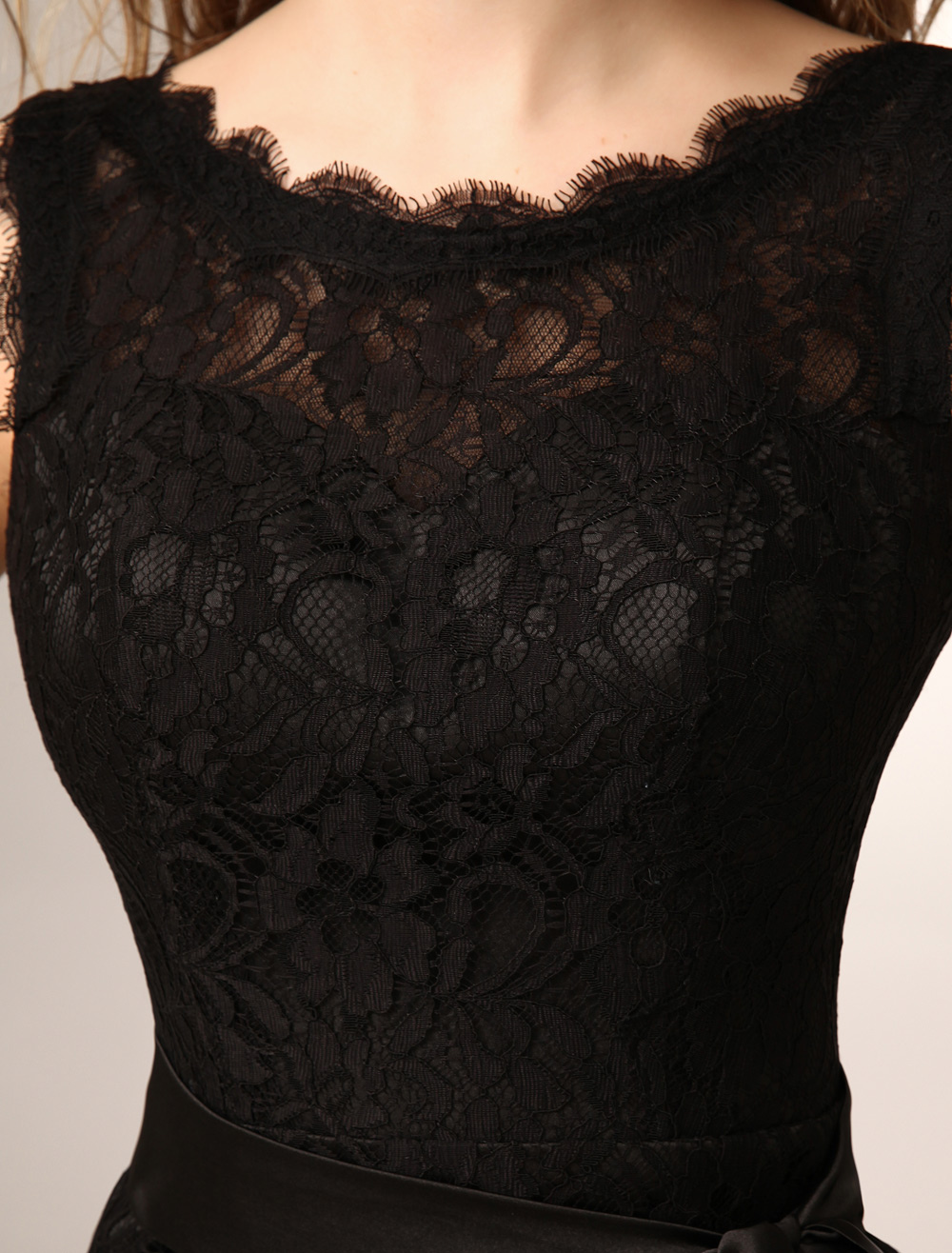 Sheath Knee-Length Black Sash Lace Two-Piece Bridesmaid Dress with ...