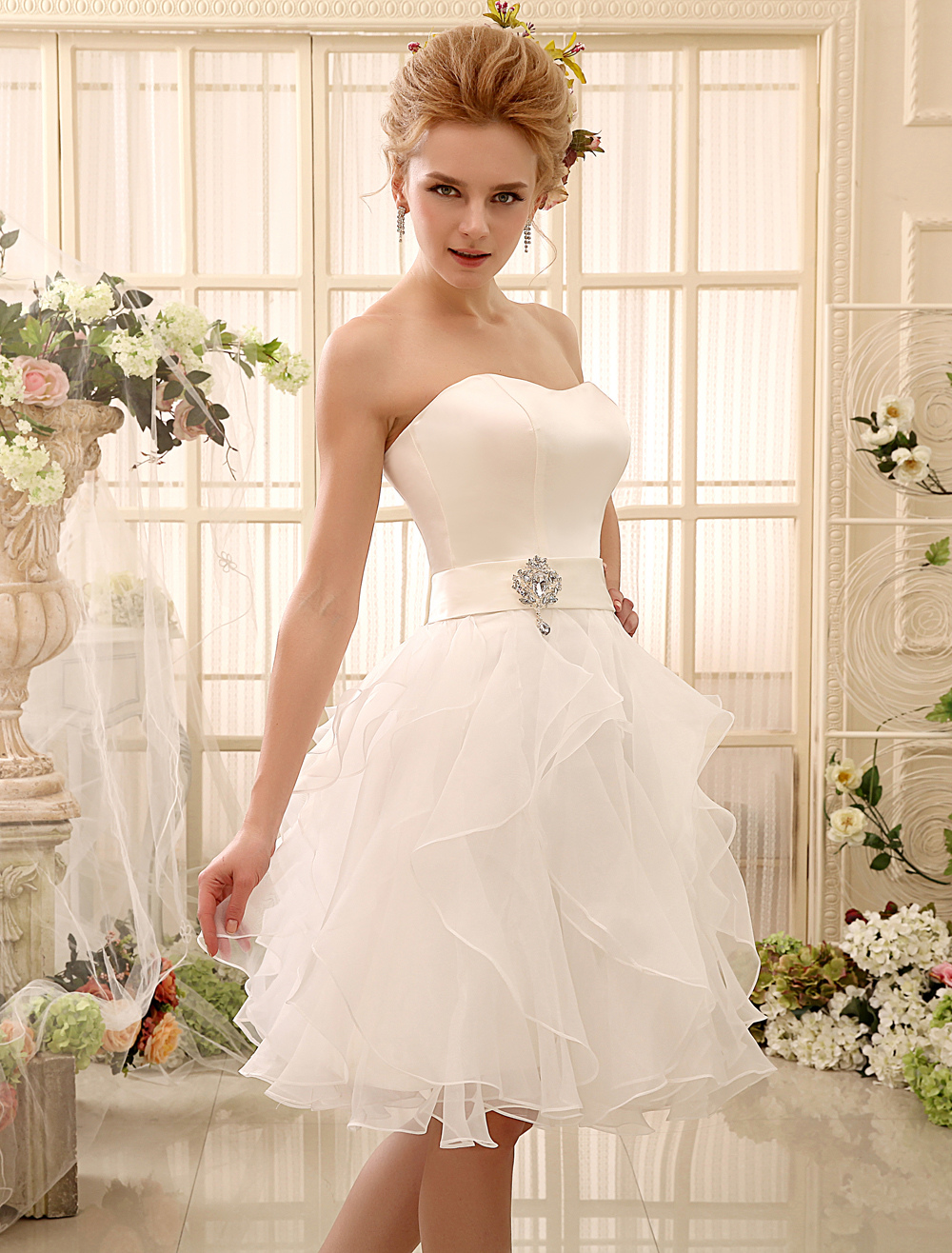 Short Wedding Dress Strapless Tiered Bridal Dress Sweetheart Neckline ...