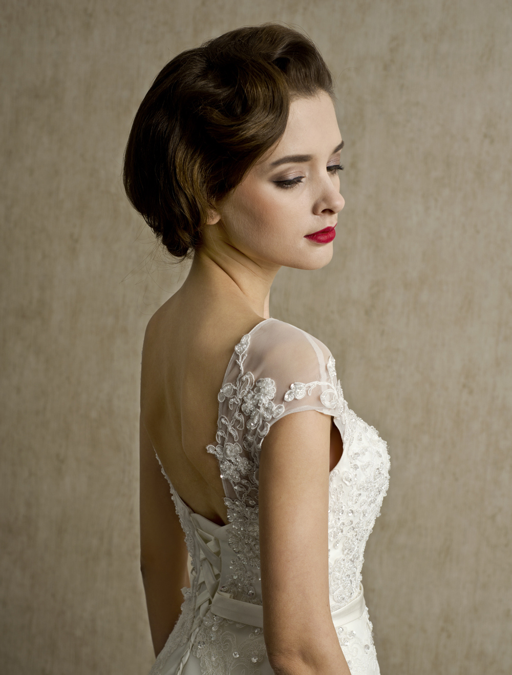 A-Line Ivory Strapless V-Neck Court Train Wedding Dress