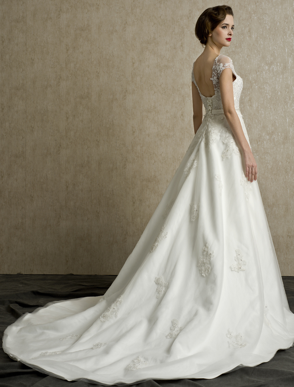 Nadine modern wedding dress with split and train in Ivory