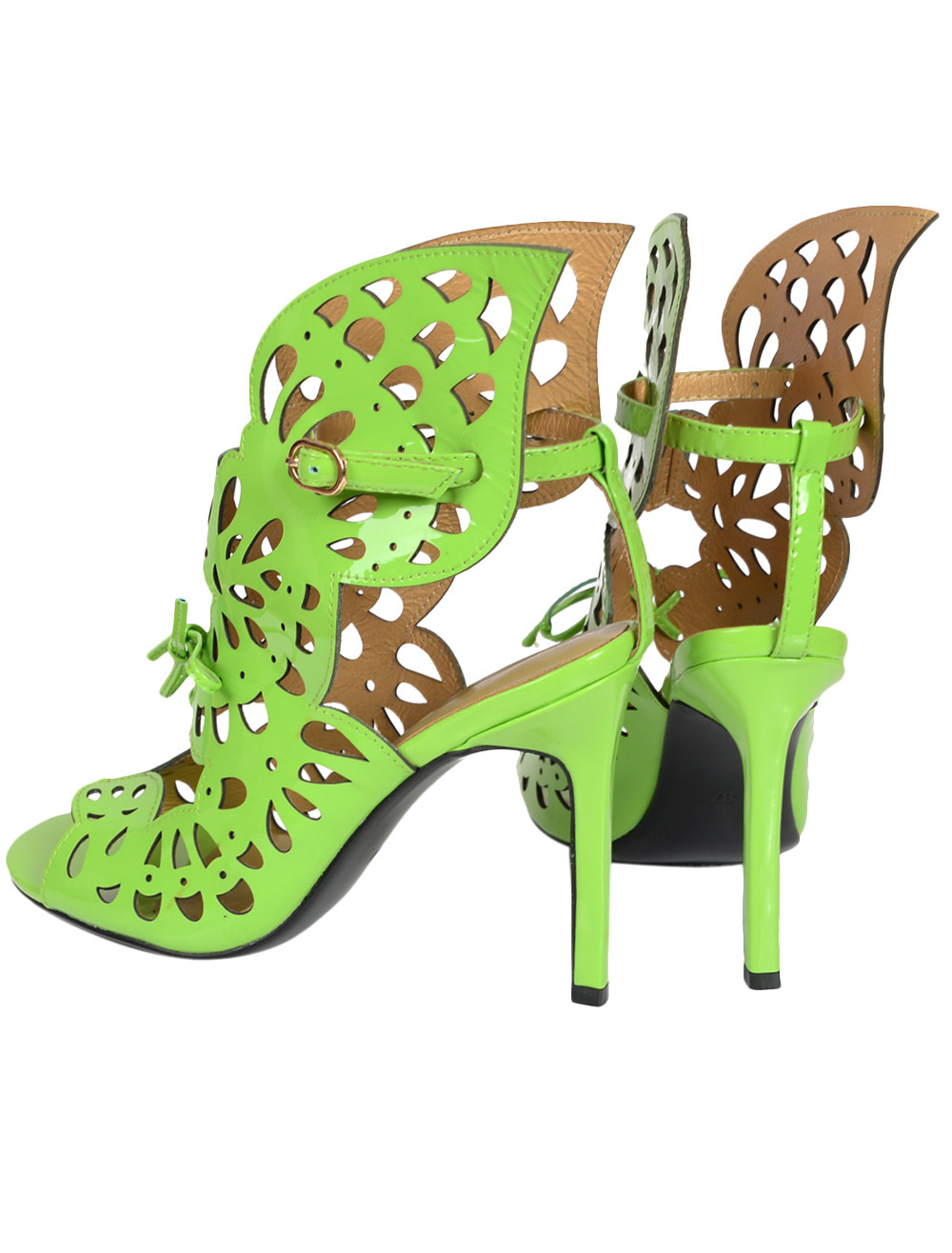 green patent leather heels