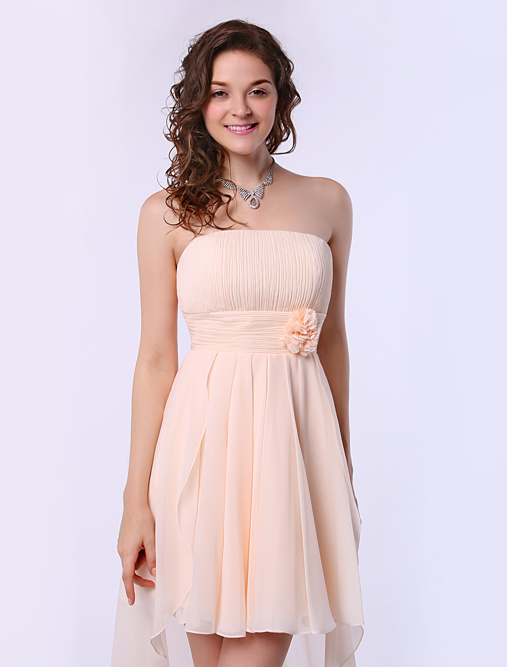 Soft Pink Bridesmaid Dress A Line Strapless High Low Chiffon Bridesmaid Dress 0632