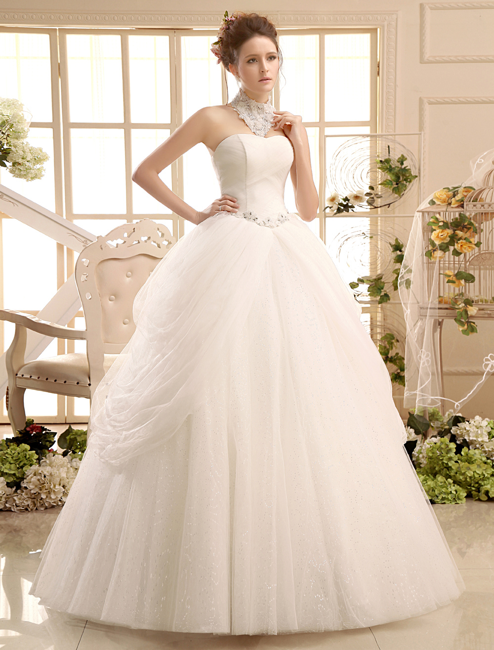 Sweetheart Neck Applique Floor-Length Ivory Bridal Wedding Gown ...