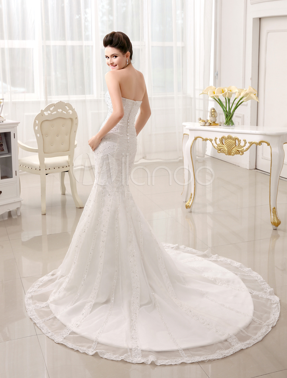 Beaded Wedding Dress For Bride With Sweetheart Neck Mermaid Strapless ...