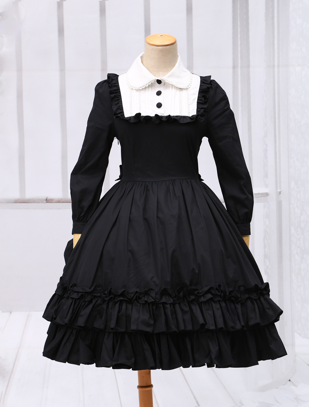 Gothic Black Loltia One-piece Dress Long Sleeves Layered Ruffles ...