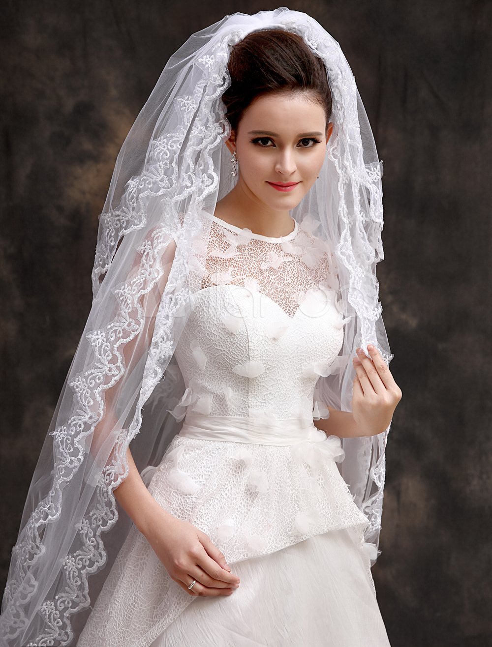 Three-tier Embroidered Wedding Chapel Veil With Comb - Milanoo.com