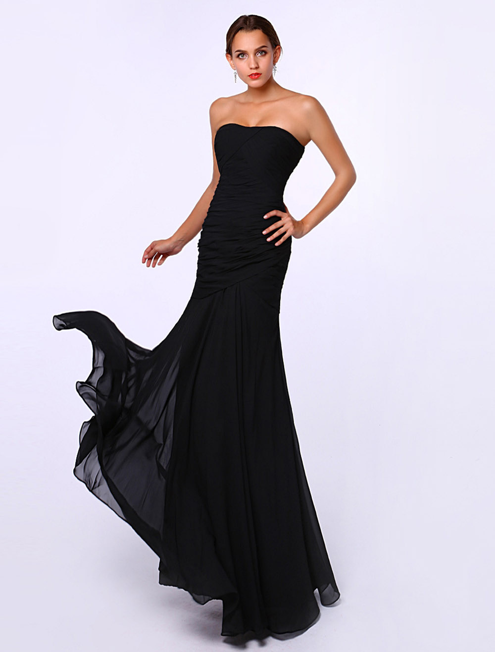 Black Mermaid Strapless Chiffon Dress For Mother of the Bride - Milanoo.com