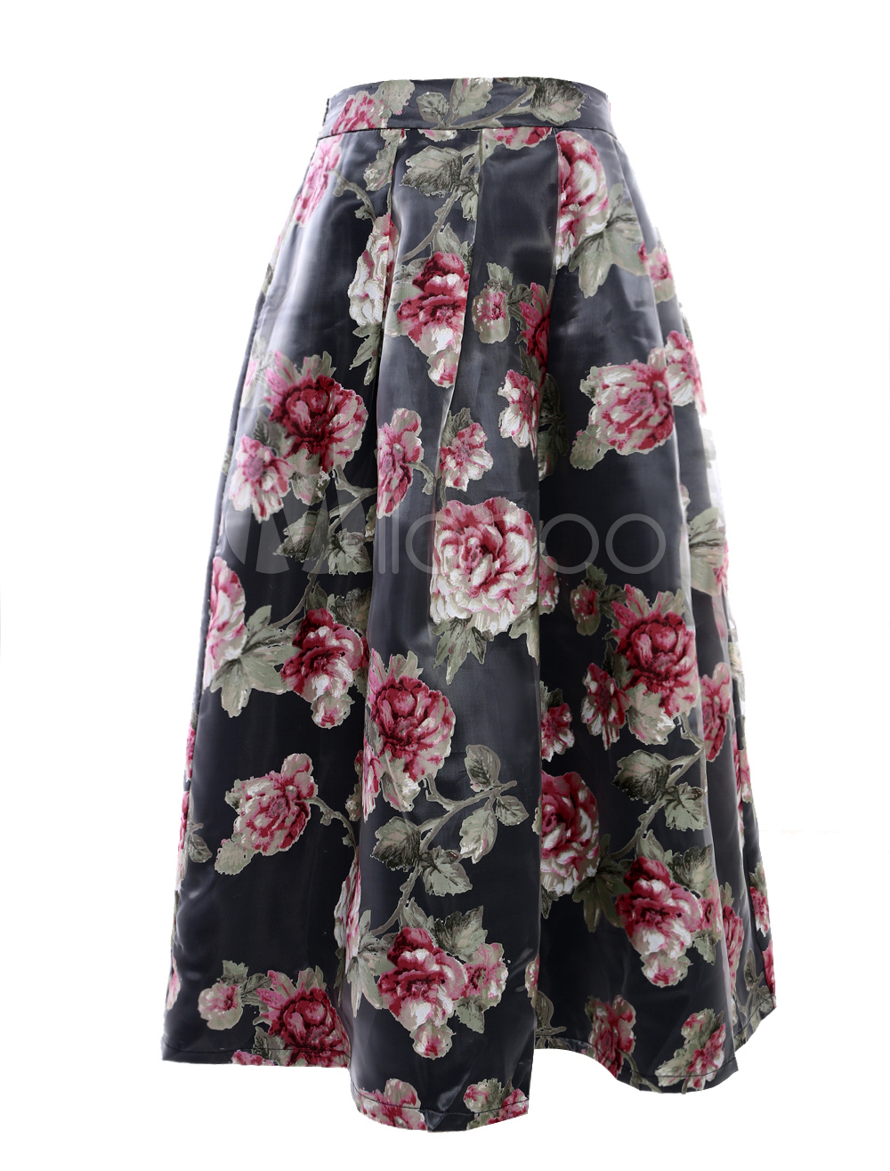 Stylish Black Floral Print Polyester Woman's Skirt