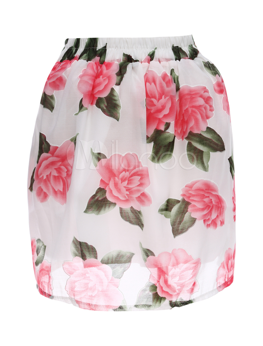 Beautiful Red Floral Print Chiffon Women's Skirt