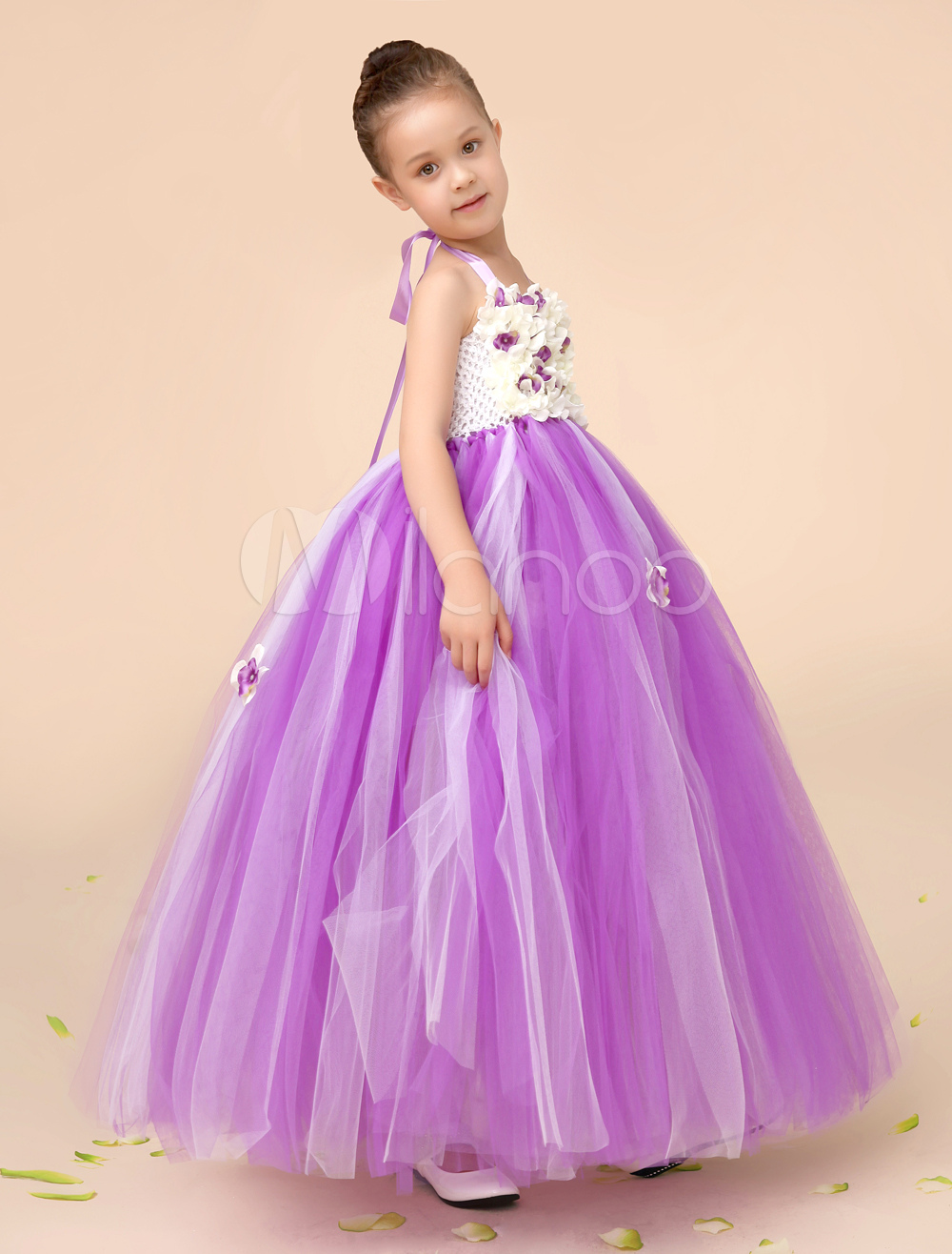 A-line Lilac Halter Ankle-Length Beading Girls Pageant Dresses ...