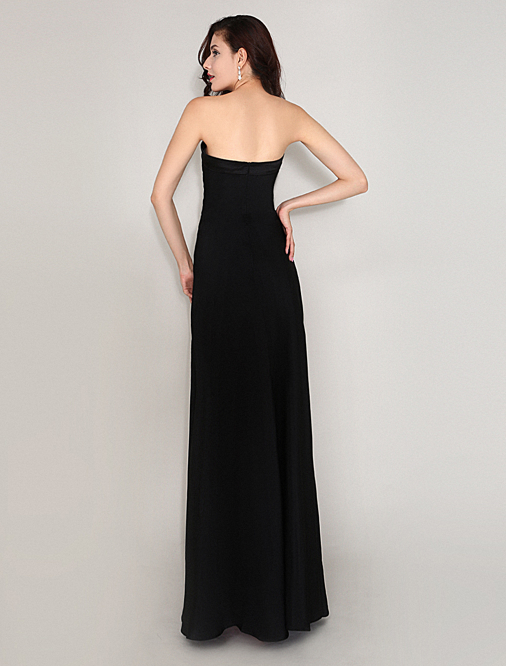 Elastic Woven Satin Draped Evening Dress With Strapless Floor-Length ...