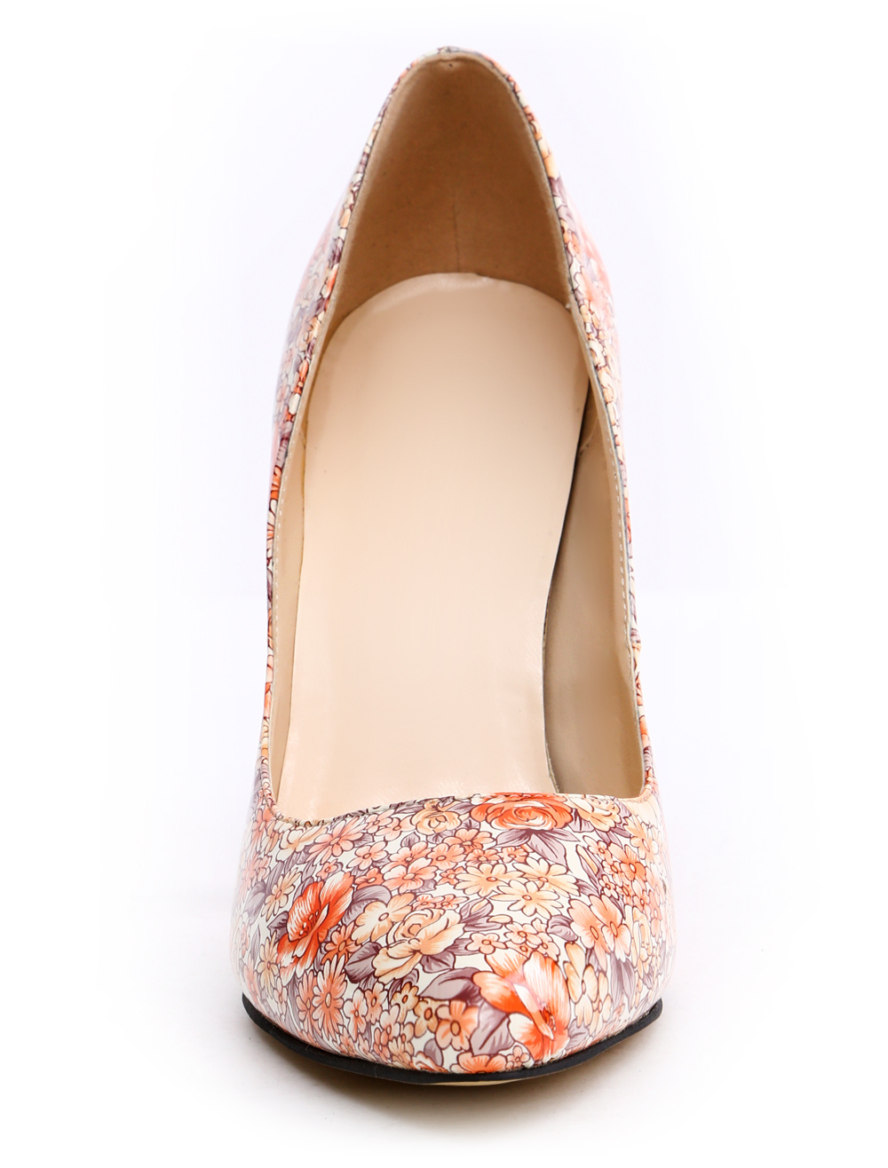 Colorful Floral Print PU Leather Attractive Pointy Toe Heels - Milanoo.com