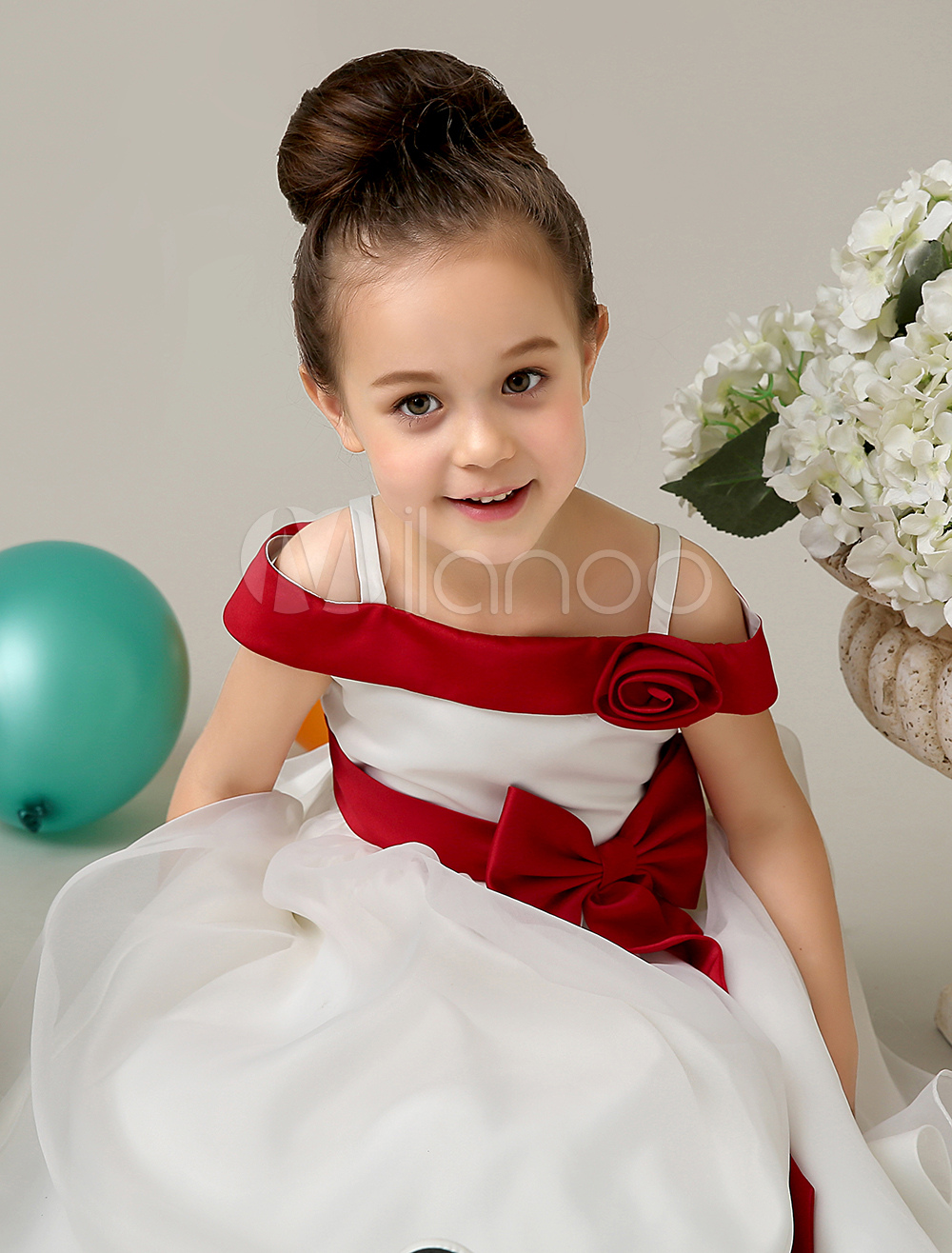 Square Neck Flower Satin Cute Flower Girl Dress