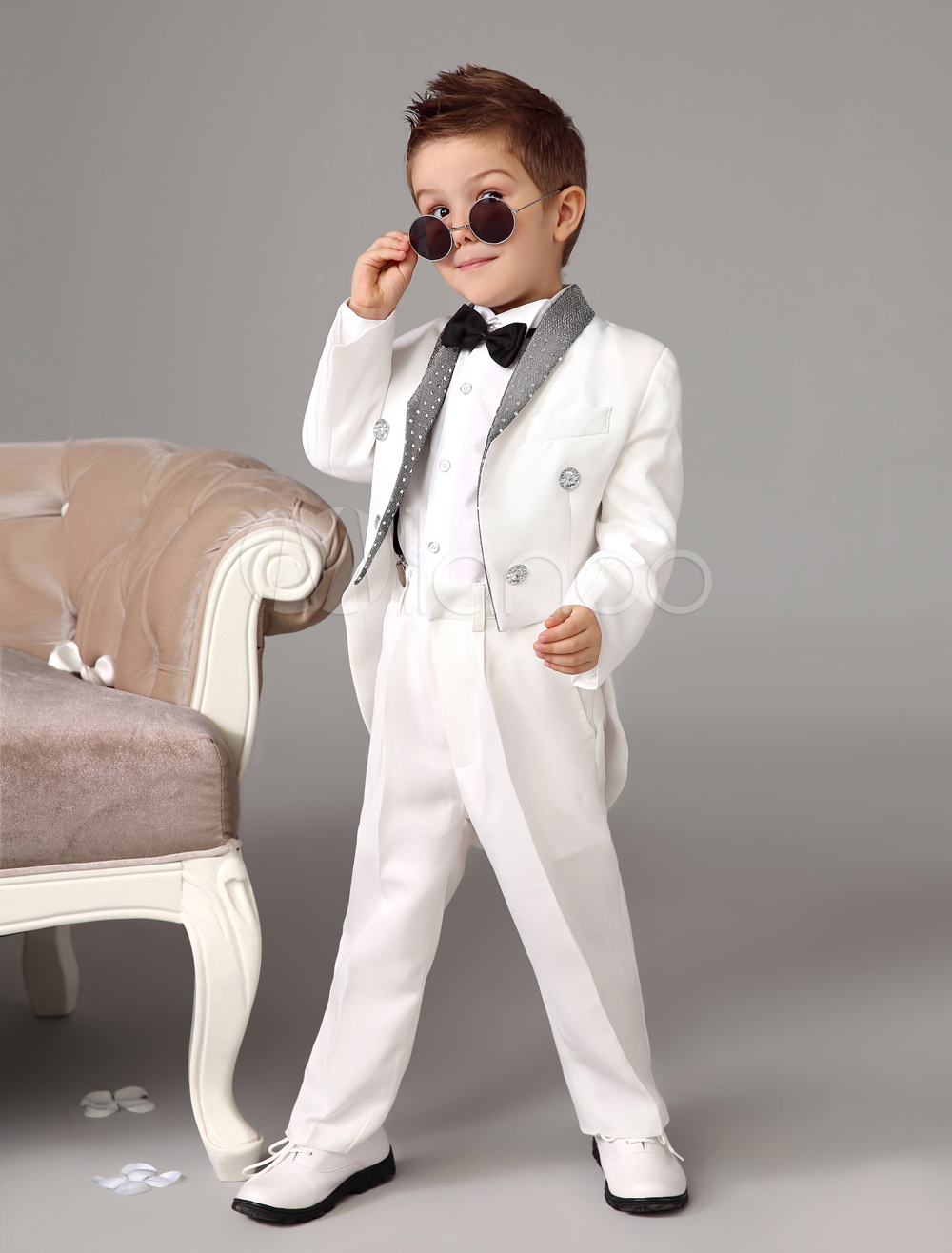 Baby Boy Suit White Kids Wedding Tuxedo Set Jacket Pants Shirts Bow Tie ...