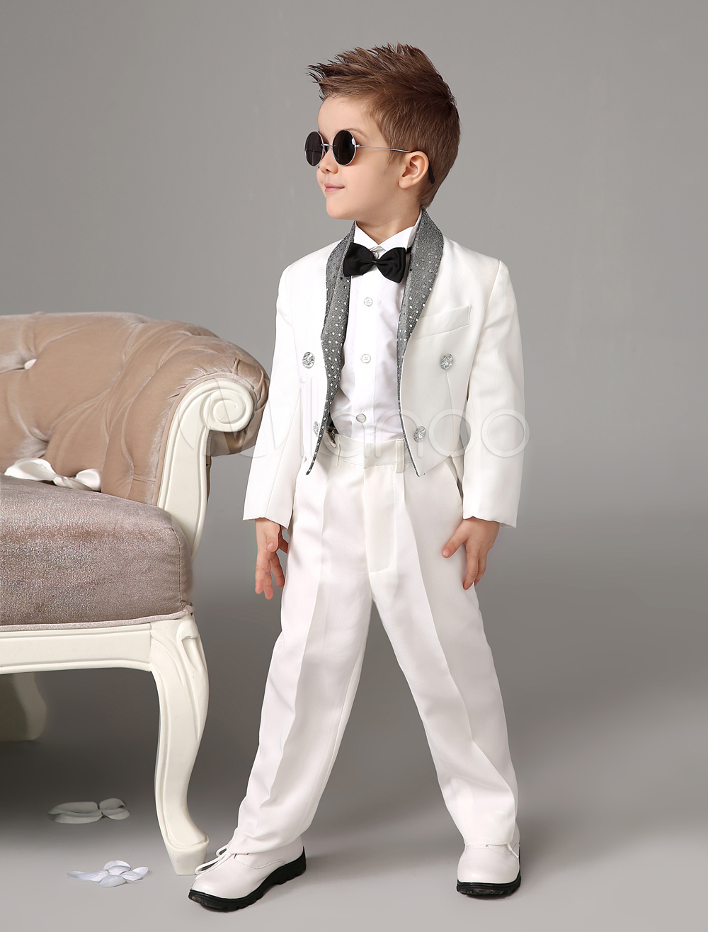 Baby Boy Suit White Kids Wedding Tuxedo Set Jacket Pants Shirts Bow Tie ...