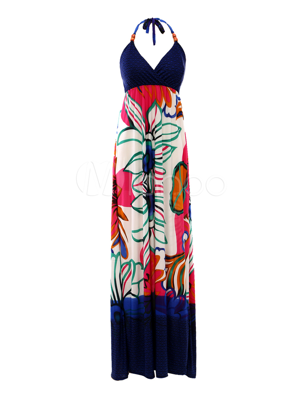 Bohemian Floral Print Halter Backless Women's Maxi Dress - Milanoo.com