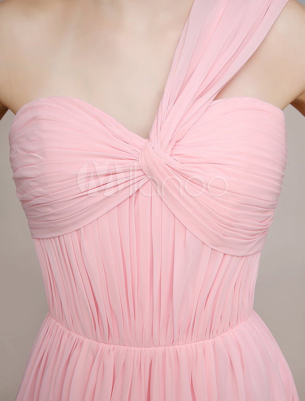 Blush Pink OneShoulder Bridesmaid Dress With Twisted Chiffon