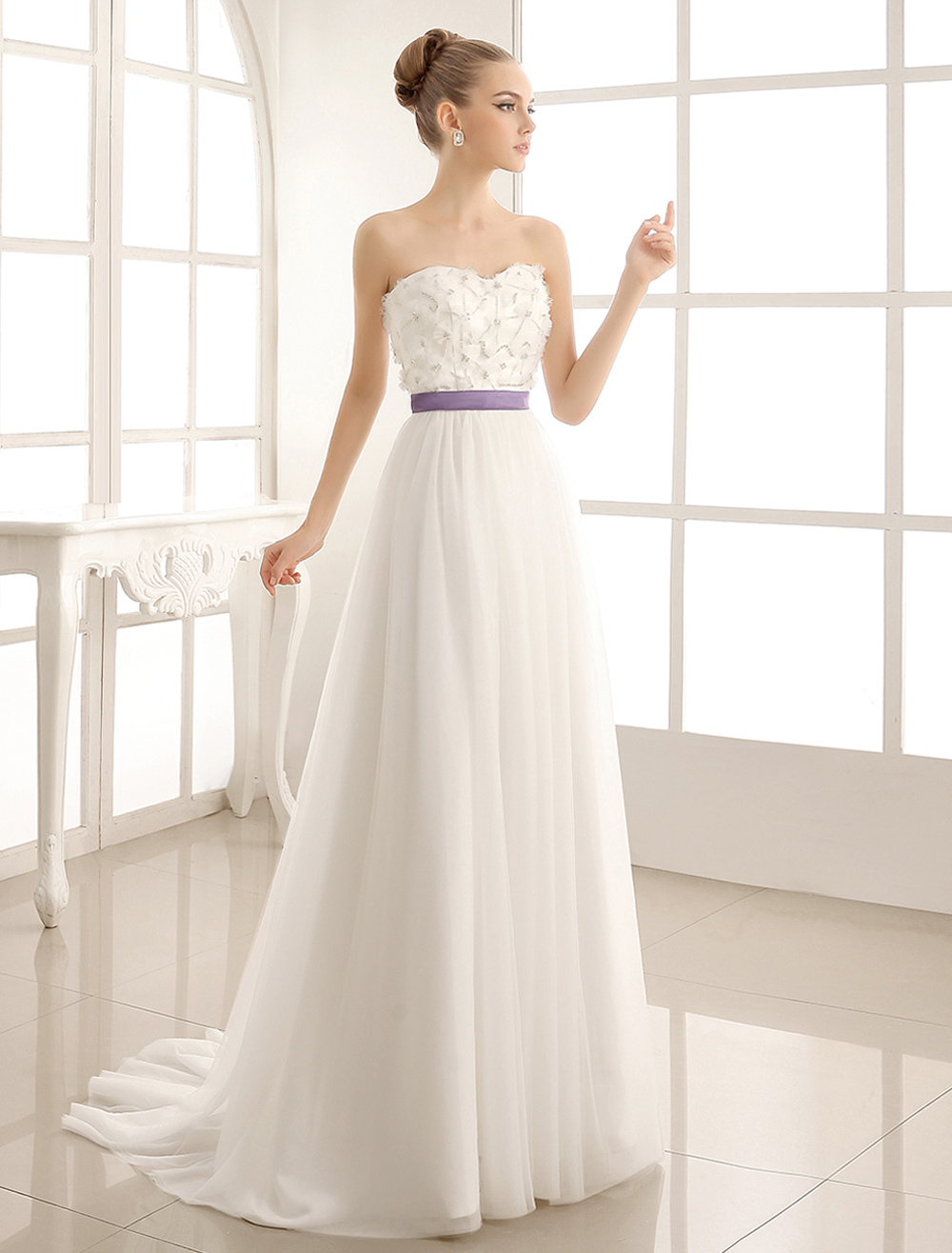 Vestidos de chiffon con escote en corazón y mangas cap de encaje Negro Tallas Grandes main image 0