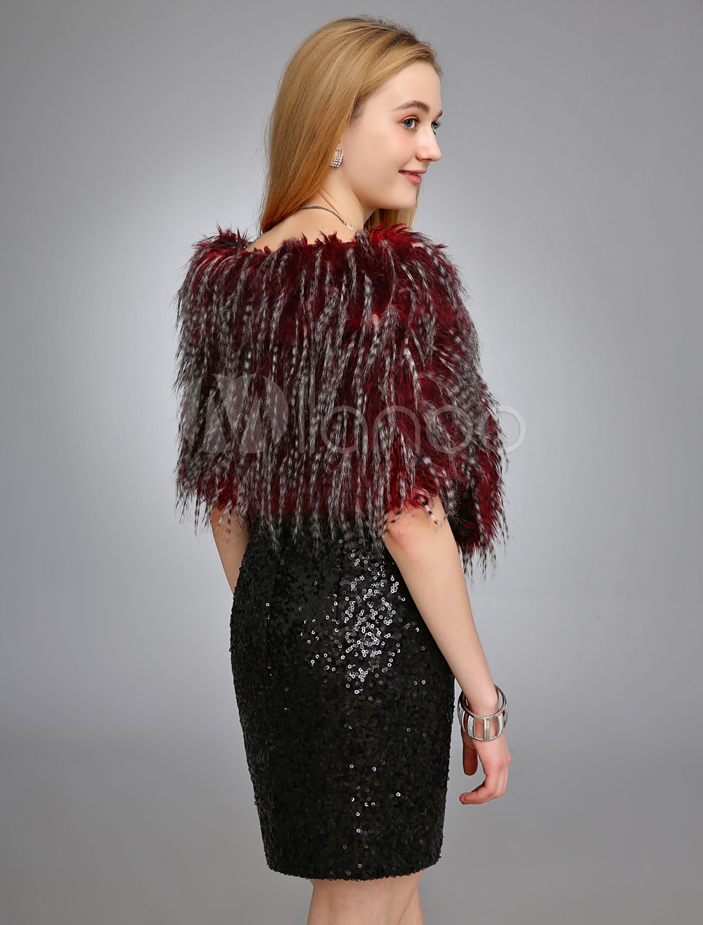 fur shawl with red dress