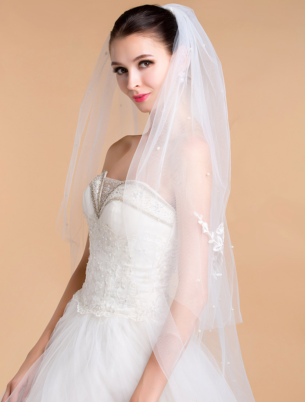 Wedding Veil With Embroidered Two-tier Edge - Milanoo.com