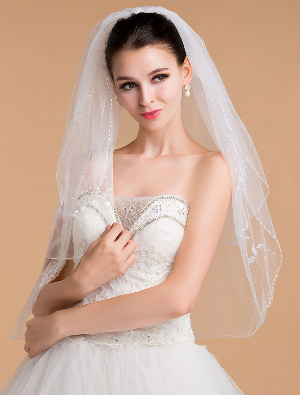 two tier ivory veil
