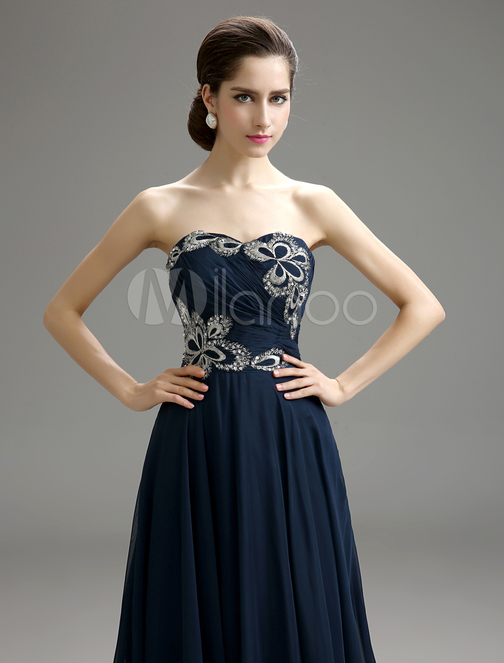 Strapless Embroidered Chiffon Dress For Mother of the Bride with ...